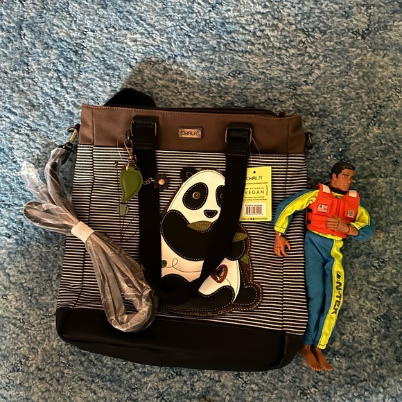 Chala brand Black and Brown Panda Messenger Bag/purse